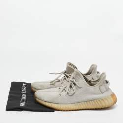 Pre Owned Yeezy x Adidas Grey Knit Fabric Boost 350 V2 Sesame Sneakers Size 45 1/3
