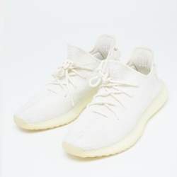 Pre Owned Yeezy x Adidas White Knit Fabric Boost 350 V2 Cream Sneakers Size 46 2/3