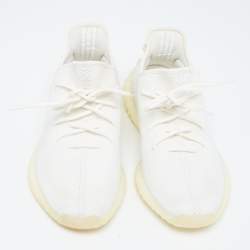 Pre Owned Yeezy x Adidas White Knit Fabric Boost 350 V2 Cream Sneakers Size 46 2/3