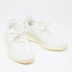 Pre Owned Yeezy x Adidas White Knit Fabric Boost 350 V2 Cream Sneakers Size 46 2/3