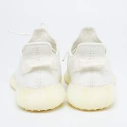 Pre Owned Yeezy x Adidas White Knit Fabric Boost 350 V2 Cream Sneakers Size 46 2/3