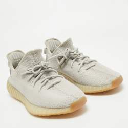 Pre Owned Yeezy x Adidas Grey Knit Fabric Boost 350 V2 Sesame Sneakers Size 46 2/3