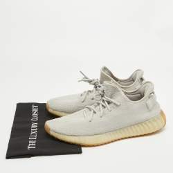 Pre Owned Yeezy x Adidas Grey Knit Fabric Boost 350 V2 Sesame Sneakers Size 46 2/3