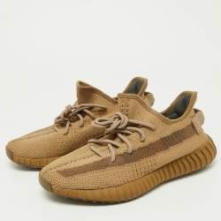 Pre Owned Yeezy x Adidas Brown Knit Fabric Boost 350 V2  Earth Sneakers Size 40 2/3
