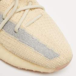 Pre Owned Yeezy x Adidas Beige/Grey Knit Fabric Boost 350 V2 Linen Sneakers Size 41 1/3