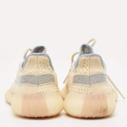 Pre Owned Yeezy x Adidas Beige/Grey Knit Fabric Boost 350 V2 Linen Sneakers Size 41 1/3