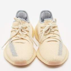 Pre Owned Yeezy x Adidas Beige/Grey Knit Fabric Boost 350 V2 Linen Sneakers Size 41 1/3