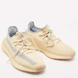 Pre Owned Yeezy x Adidas Beige/Grey Knit Fabric Boost 350 V2 Linen Sneakers Size 41 1/3
