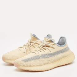 Pre Owned Yeezy x Adidas Beige/Grey Knit Fabric Boost 350 V2 Linen Sneakers Size 41 1/3