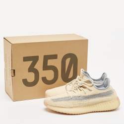 Pre Owned Yeezy x Adidas Beige/Grey Knit Fabric Boost 350 V2 Linen Sneakers Size 41 1/3
