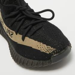 Pre Owned Yeezy x Adidas Black/Green Knit Fabric Boost 350 V2 Core Black Green Sneakers Size 40 2/3