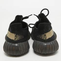 Pre Owned Yeezy x Adidas Black/Green Knit Fabric Boost 350 V2 Core Black Green Sneakers Size 40 2/3