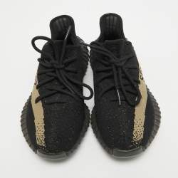 Pre Owned Yeezy x Adidas Black/Green Knit Fabric Boost 350 V2 Core Black Green Sneakers Size 40 2/3