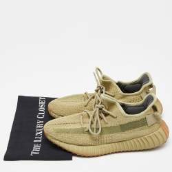Pre Owned Yeezy x Adidas Green Knit Fabric Boost 350 V2 Sulfur Sneakers Size 42