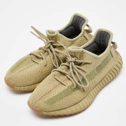 Pre Owned Yeezy x Adidas Green Knit Fabric Boost 350 V2 Sulfur Sneakers Size 42