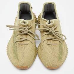 Pre Owned Yeezy x Adidas Green Knit Fabric Boost 350 V2 Sulfur Sneakers Size 42