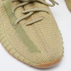 Pre Owned Yeezy x Adidas Green Knit Fabric Boost 350 V2 Sulfur Sneakers Size 42