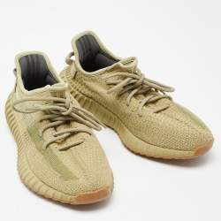Pre Owned Yeezy x Adidas Green Knit Fabric Boost 350 V2 Sulfur Sneakers Size 42