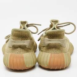 Pre Owned Yeezy x Adidas Green Knit Fabric Boost 350 V2 Sulfur Sneakers Size 42
