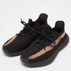 Yeezy x Adidas Black Knit Fabric Boost-350-V2-Core-Black Copper Sneakers Size 44 1/3