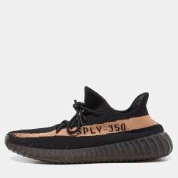 Yeezy x Adidas Black Knit Fabric Boost-350-V2-Core-Black Copper Sneakers Size 44 1/3