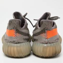 Pre Owned Yeezy x Adidas Grey Knit Fabric Boots 350 V2 Belga Non Reflective Sneakers Size 44