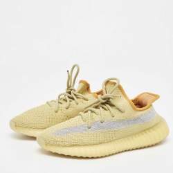 Pre Owned Yeezy x Adidas Green Knit Fabric Boost 350 V2 Marsh Sneakers Size 38 2/3
