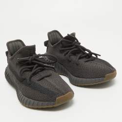 Pre Owned Yeezy x Adidas Black Knit Fabric Boost 350 V2 Cinder Sneakers Size 39 1/3