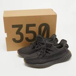 Pre Owned Yeezy x Adidas Black Knit Fabric Boost 350 V2 Cinder Sneakers Size 39 1/3