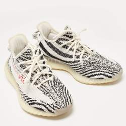 Yeezy x Adidas White/Black Knit Fabric Boost 350 V2 Zebra Sneakers Size 43 1/3