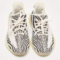 Yeezy x Adidas White/Black Knit Fabric Boost 350 V2 Zebra Sneakers Size 43 1/3