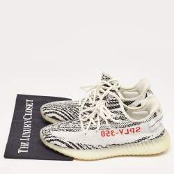 Yeezy x Adidas White/Black Knit Fabric Boost 350 V2 Zebra Sneakers Size 43 1/3