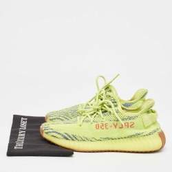 Pre Owned Yeezy x Adidas Neon Yellow Knit Fabric Boost 350 V2 Semi Frozen Yellow Sneakers Size 42 2/3