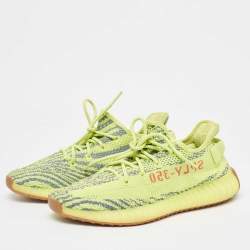 Pre Owned Yeezy x Adidas Neon Yellow Knit Fabric Boost 350 V2 Semi Frozen Yellow Sneakers Size 42 2/3