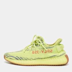 Pre Owned Yeezy x Adidas Neon Yellow Knit Fabric Boost 350 V2 Semi Frozen Yellow Sneakers Size 42 2/3