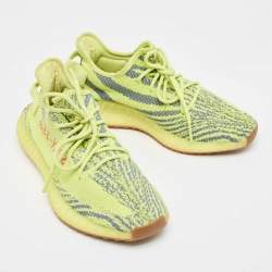 Pre Owned Yeezy x Adidas Neon Yellow Knit Fabric Boost 350 V2 Semi Frozen Yellow Sneakers Size 42 2/3