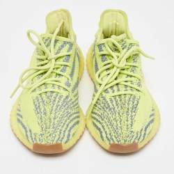 Pre Owned Yeezy x Adidas Neon Yellow Knit Fabric Boost 350 V2 Semi Frozen Yellow Sneakers Size 42 2/3