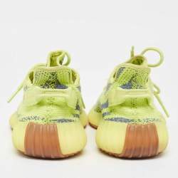 Pre Owned Yeezy x Adidas Neon Yellow Knit Fabric Boost 350 V2 Semi Frozen Yellow Sneakers Size 42 2/3