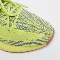 Pre Owned Yeezy x Adidas Neon Yellow Knit Fabric Boost 350 V2 Semi Frozen Yellow Sneakers Size 42 2/3
