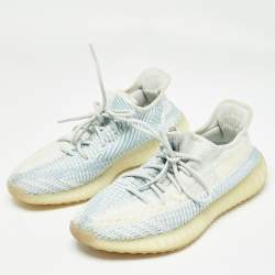 Yeezy x Adidas White/Green Knit Fabric Boost 350 V2 Cloud White Non Reflective Sneakers Size 44