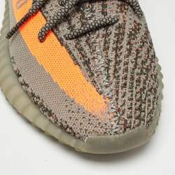 Pre Owned Yeezy x Adidas Grey/Neon Orange Knit Fabric Boost 350 V2 Beluga Reflective Sneakers Size 43 1/3