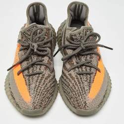 Pre Owned Yeezy x Adidas Grey/Neon Orange Knit Fabric Boost 350 V2 Beluga Reflective Sneakers Size 43 1/3