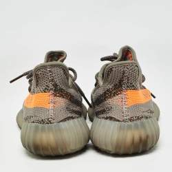 Pre Owned Yeezy x Adidas Grey/Neon Orange Knit Fabric Boost 350 V2 Beluga Reflective Sneakers Size 43 1/3