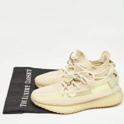 Pre Owned Yeezy x Adidas Beige Knit Fabric Boost-350-v2-Flax Sneakers Size 39.5