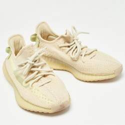 Pre Owned Yeezy x Adidas Beige Knit Fabric Boost-350-v2-Flax Sneakers Size 39.5
