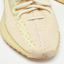 Pre Owned Yeezy x Adidas Beige Knit Fabric Boost-350-v2-Flax Sneakers Size 39.5
