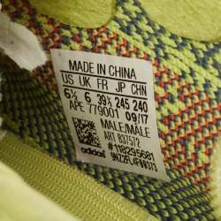 Pre Owned Yeezy x Adidas Neon Yellow/Blue Knit Fabric Boost 350 V2 Semi Frozen Yellow Sneakers Size 39 1/3