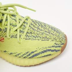 Pre Owned Yeezy x Adidas Neon Yellow/Blue Knit Fabric Boost 350 V2 Semi Frozen Yellow Sneakers Size 39 1/3