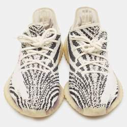 Pre Owned Yeezy x Adidas White/Black Knit Fabric Boost 350 V2 Zebra Sneakers Size 44