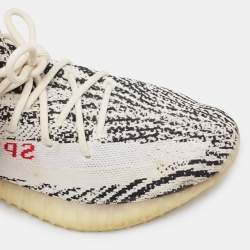 Pre Owned Yeezy x Adidas White/Black Knit Fabric Boost 350 V2 Zebra Sneakers Size 44